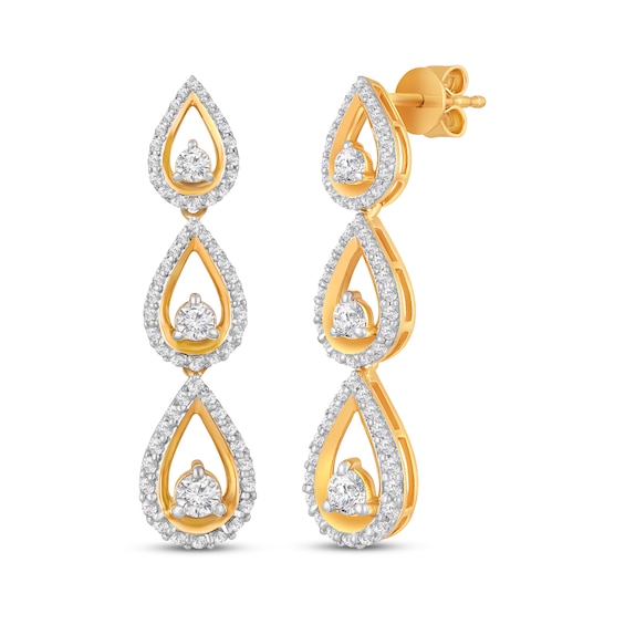 Diamond Triple Teardrop Dangle Earrings 1 ct tw 10K Yellow Gold
