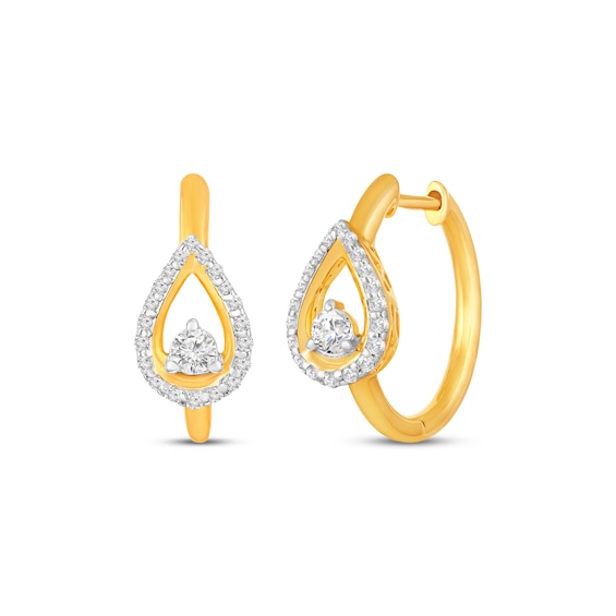 Diamond Teardrop Hoop Earrings 1/3 ct tw 10K Yellow Gold