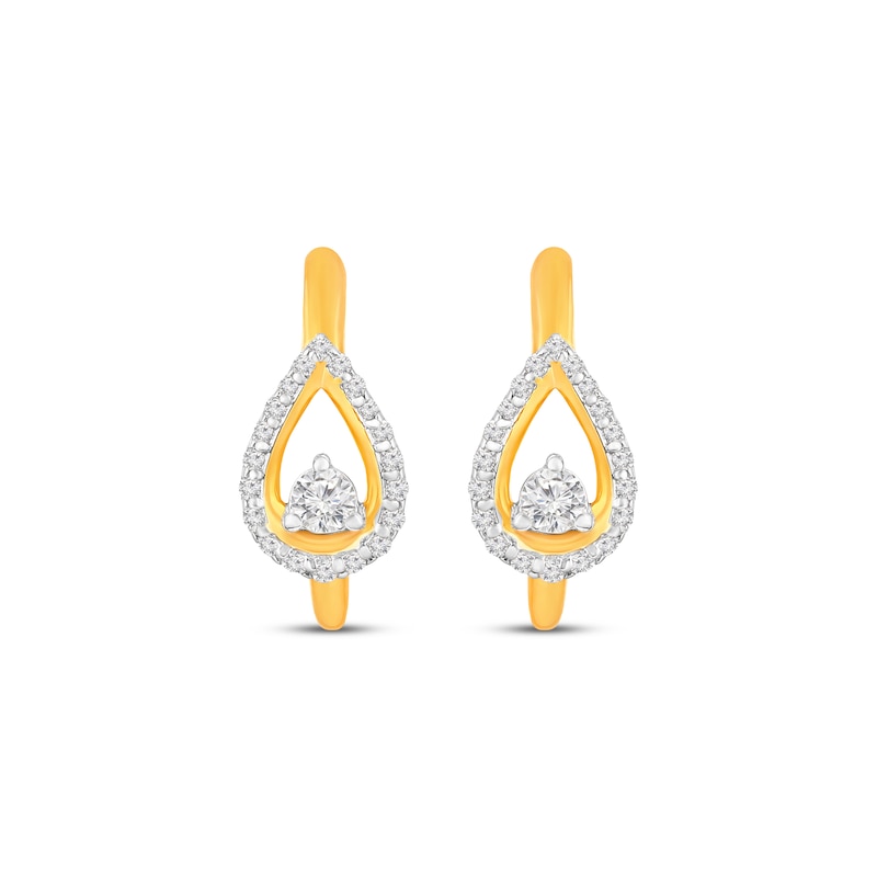 Main Image 2 of Diamond Teardrop Hoop Earrings 1/3 ct tw 10K Yellow Gold