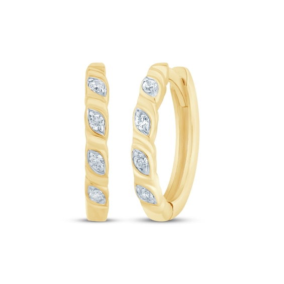 Diamond Twist Huggie Hoop Earrings 1/20 ct tw 10K Yellow Gold