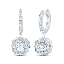 Diamond Arabesque Dangle Hoop Earrings 1-1/6 ct tw 10K White Gold