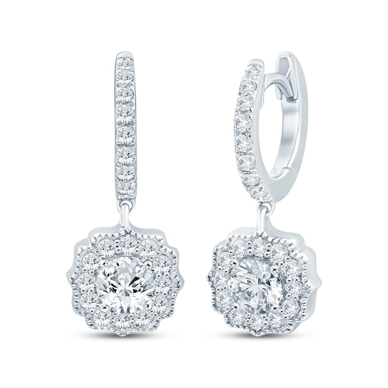 Diamond Arabesque Dangle Hoop Earrings 1-1/6 ct tw 10K White Gold