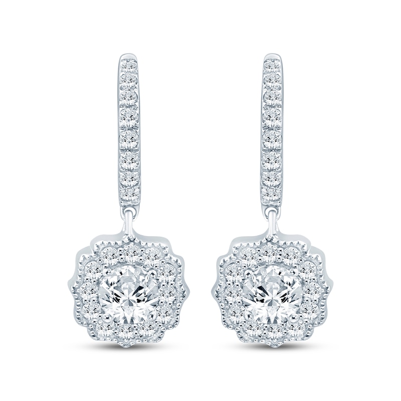 Main Image 2 of Diamond Arabesque Dangle Hoop Earrings 1-1/6 ct tw 10K White Gold