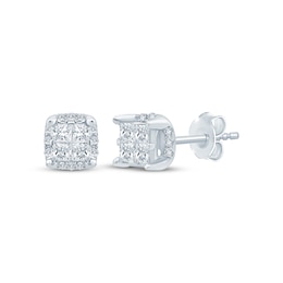 Princess-Cut Diamond Quad Cushion Halo Stud Earrings 1/4 ct tw 10K White Gold