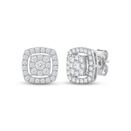Multi-Diamond Cushion-Shaped Halo Stud Earrings 1/2 ct tw 10K White Gold