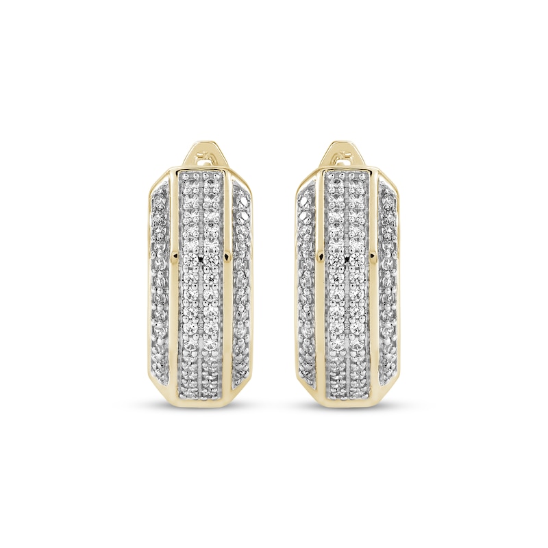Main Image 2 of Men's Diamond Octagon Huggie Hoop Earrings 1/2 ct tw 10K Yellow Gold