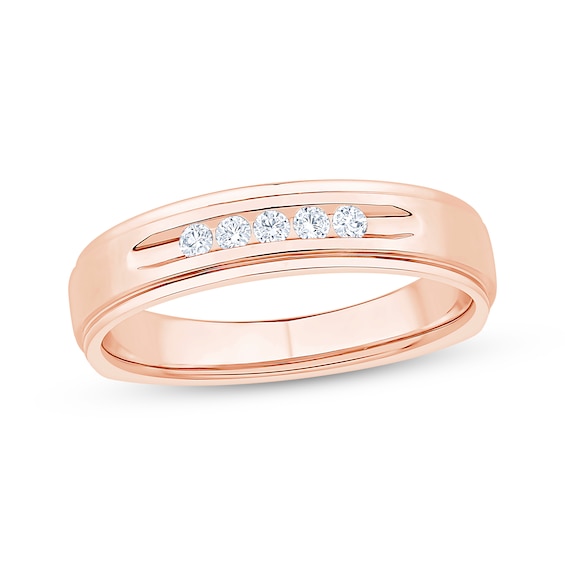 Now + Forever Men's Five-Stone Diamond Wedding Band 1/8 ct tw 10K Rose Gold