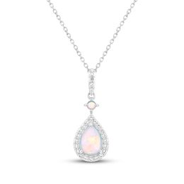 Pear-Shaped Lab-Created Opal & White Lab-Created Sapphire Necklace Sterling Silver 18"