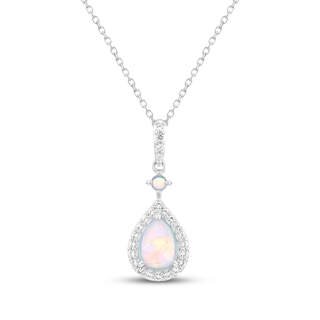 Pear-Shaped Lab-Created Opal & White Lab-Created Sapphire Necklace Sterling Silver 18"