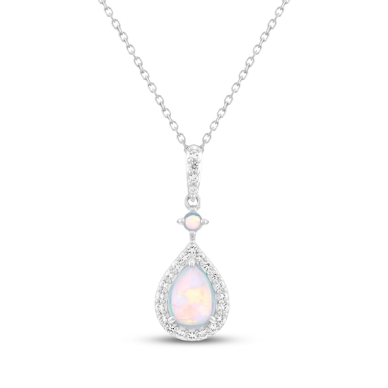 Pear-Shaped Lab-Created Opal & White Lab-Created Sapphire Necklace Sterling Silver 18"