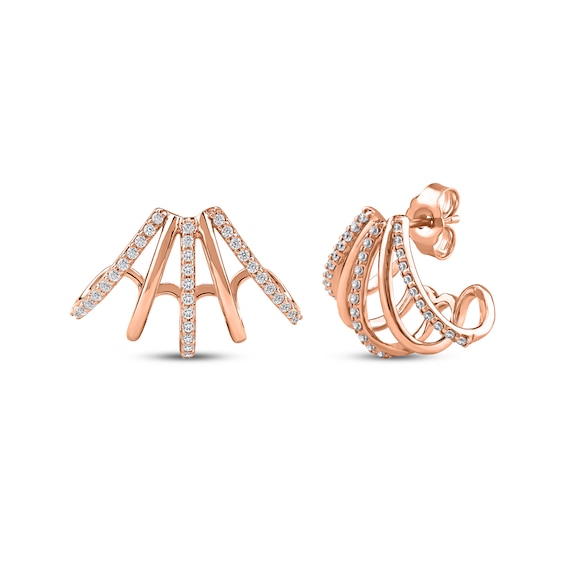 Diamond Five-Row Split J-Hoop Huggie Earrings 1/3 ct tw 10K Rose Gold