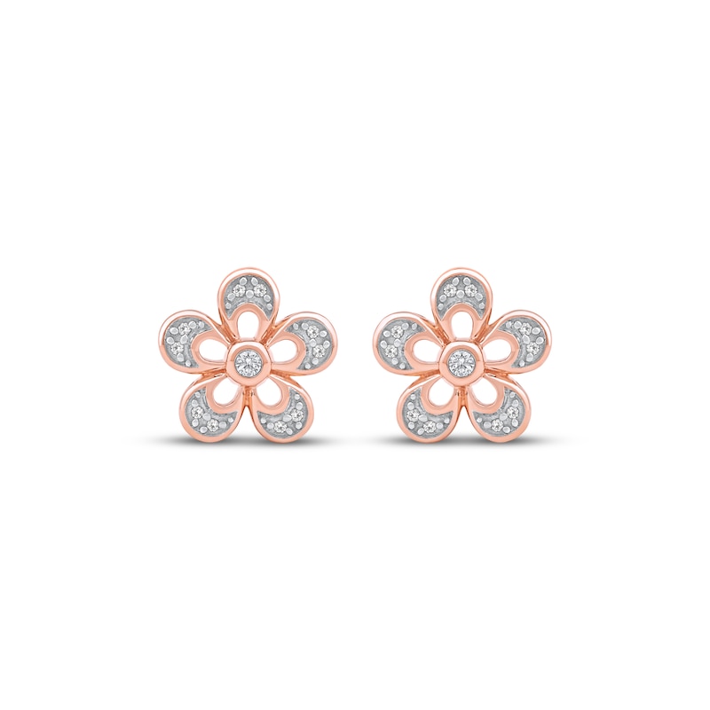 Main Image 2 of Diamond Flower Stud Earrings 1/10 ct tw 10K Rose Gold