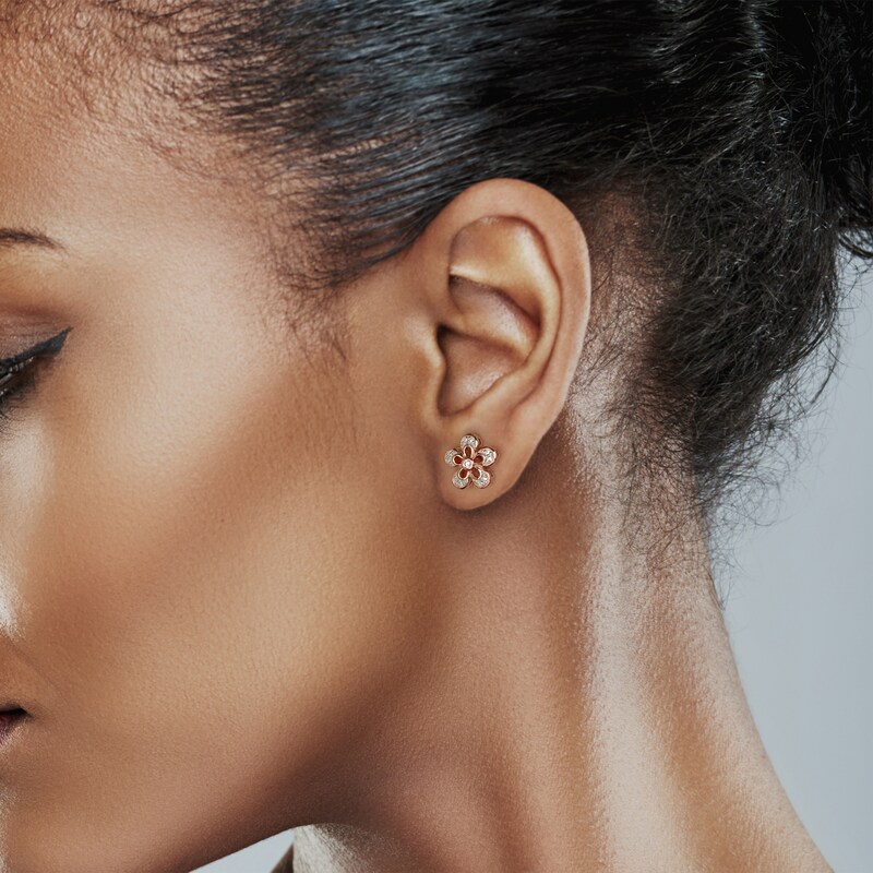 Main Image 4 of Diamond Flower Stud Earrings 1/10 ct tw 10K Rose Gold