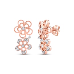 Diamond Openwork Tilted Flower Earrings 1/8 ct tw 10K Rose Gold