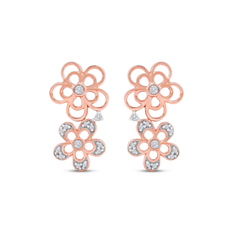 Main Image 2 of Diamond Openwork Tilted Flower Earrings 1/8 ct tw 10K Rose Gold