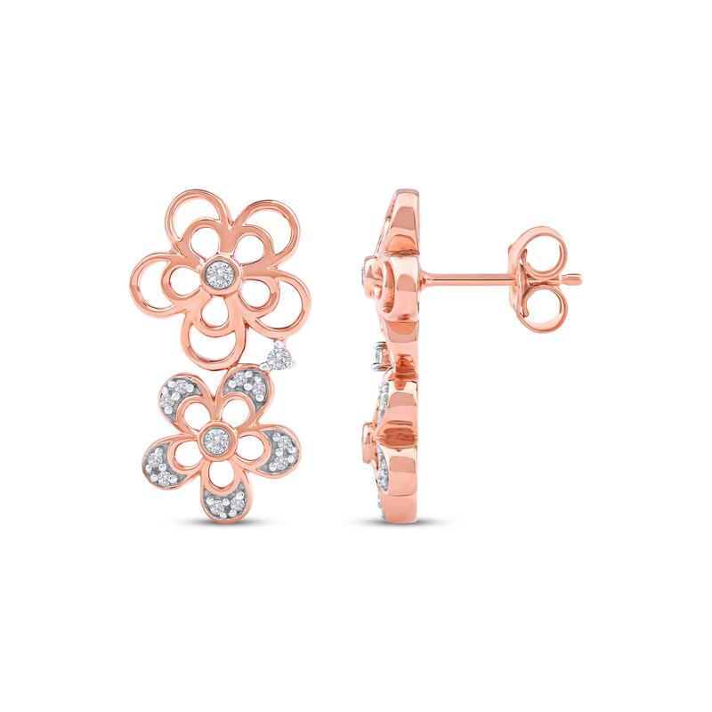 Main Image 3 of Diamond Openwork Tilted Flower Earrings 1/8 ct tw 10K Rose Gold