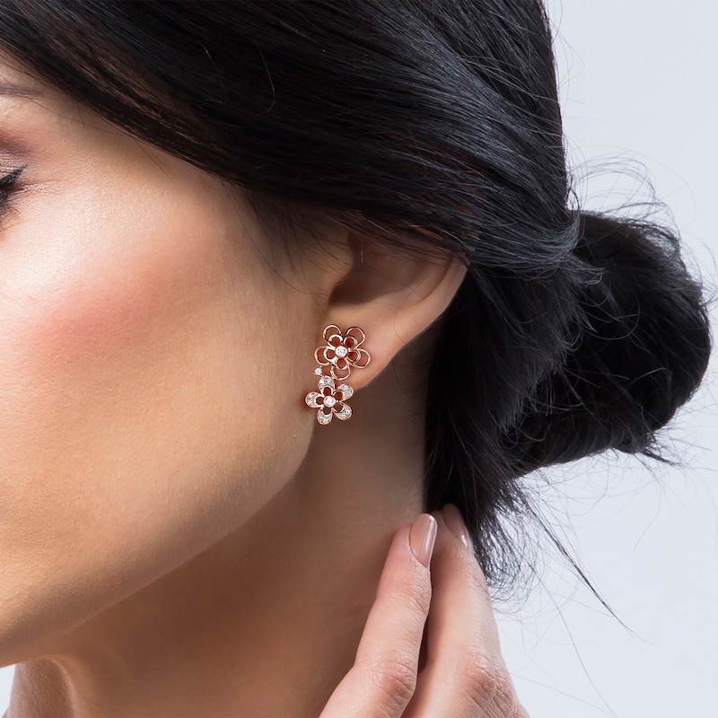 Main Image 4 of Diamond Openwork Tilted Flower Earrings 1/8 ct tw 10K Rose Gold