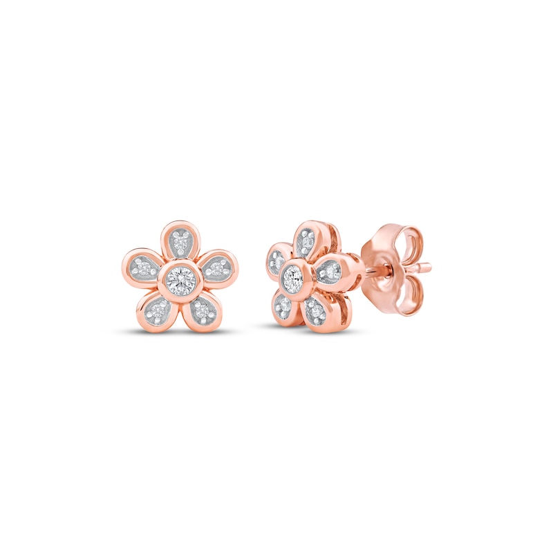 Main Image 1 of Diamond Flower Stud Earrings 1/10 ct tw 10K Rose Gold