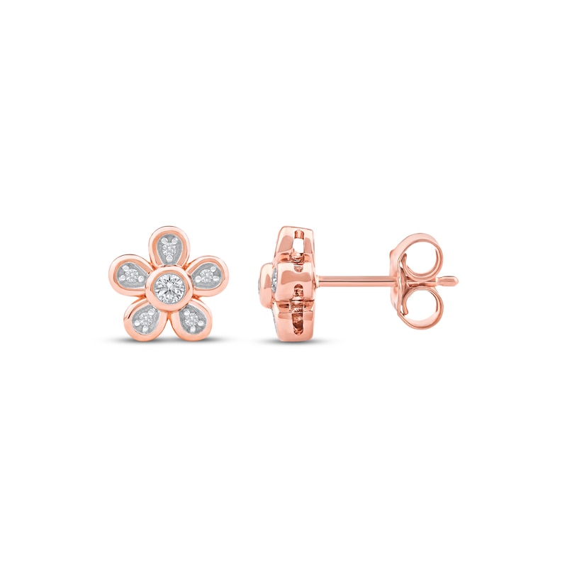 Main Image 3 of Diamond Flower Stud Earrings 1/10 ct tw 10K Rose Gold