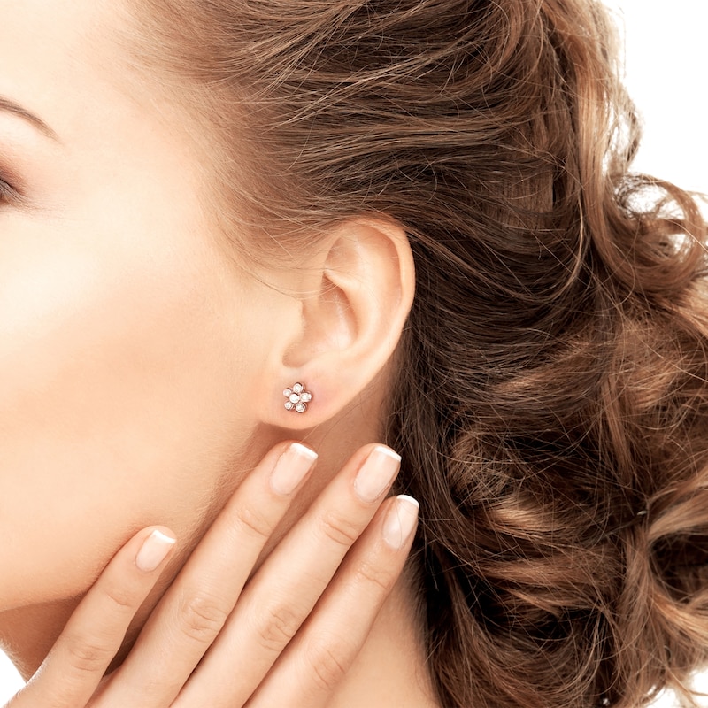 Main Image 4 of Diamond Flower Stud Earrings 1/10 ct tw 10K Rose Gold