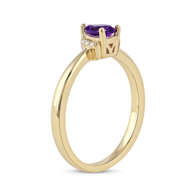 Main Image 2 of Pear-Shaped Amethyst & Round-Cut White Topaz Ring 10K Yellow Gold