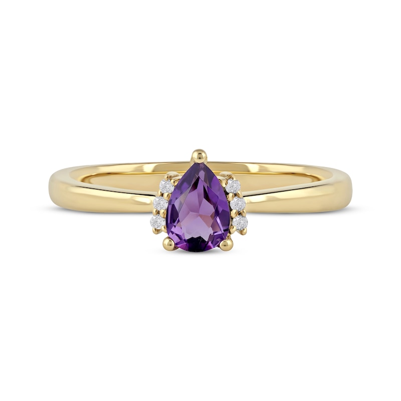 Main Image 3 of Pear-Shaped Amethyst & Round-Cut White Topaz Ring 10K Yellow Gold