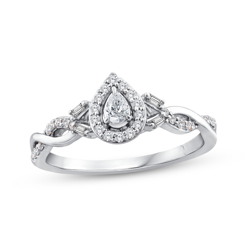 Main Image 1 of Now + Forever Pear-Shaped Diamond Halo Engagement Ring 1/3 ct tw 14K White Gold