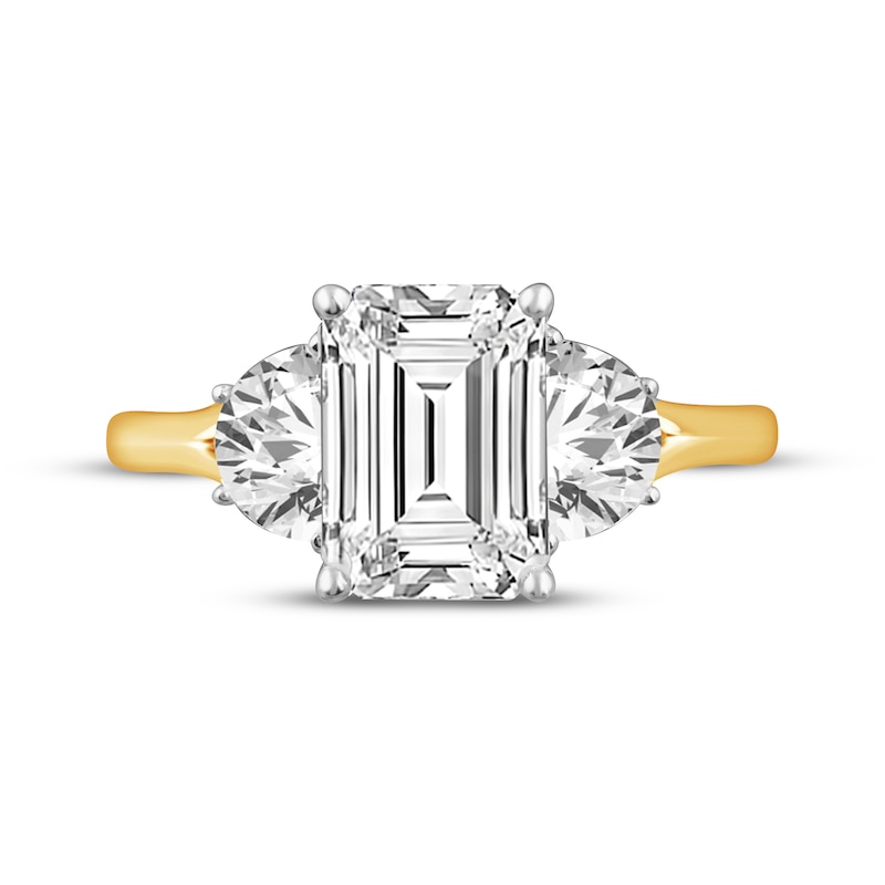 Main Image 3 of Memories Moments Magic Emerald-Cut Lab-Grown Diamond Three-Stone Engagement Ring 3-7/8 ct tw 14K Yellow Gold