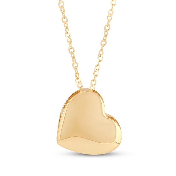 Polished Tilted Heart Necklace 14K Yellow Gold 18"