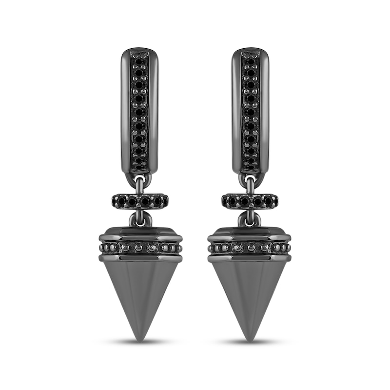 Main Image 2 of Ink & Ice Black Diamond Spike Dangle Hoop Earrings 1/4 ct tw Black Rhodium-Plated Sterling Silver