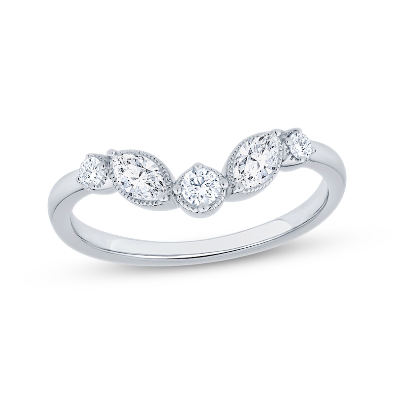 Main Image 1 of Now + Forever Marquise & Round-Cut Diamond Contour Anniversary Ring 3/8 ct tw 10K White Gold