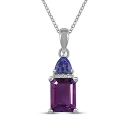 Amethyst, Tanzanite & White Lab-Created Sapphire Necklace Sterling Silver 18"
