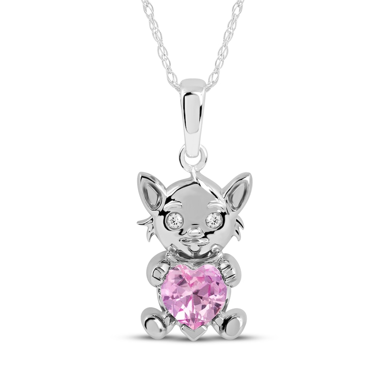 Main Image 1 of Heart-Shaped Pink Lab-Created Sapphire & White Lab-Created Sapphire Kitten Necklace Sterling Silver 18"