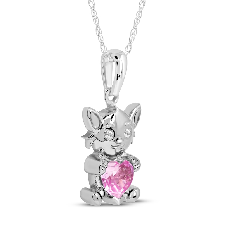 Main Image 2 of Heart-Shaped Pink Lab-Created Sapphire & White Lab-Created Sapphire Kitten Necklace Sterling Silver 18"