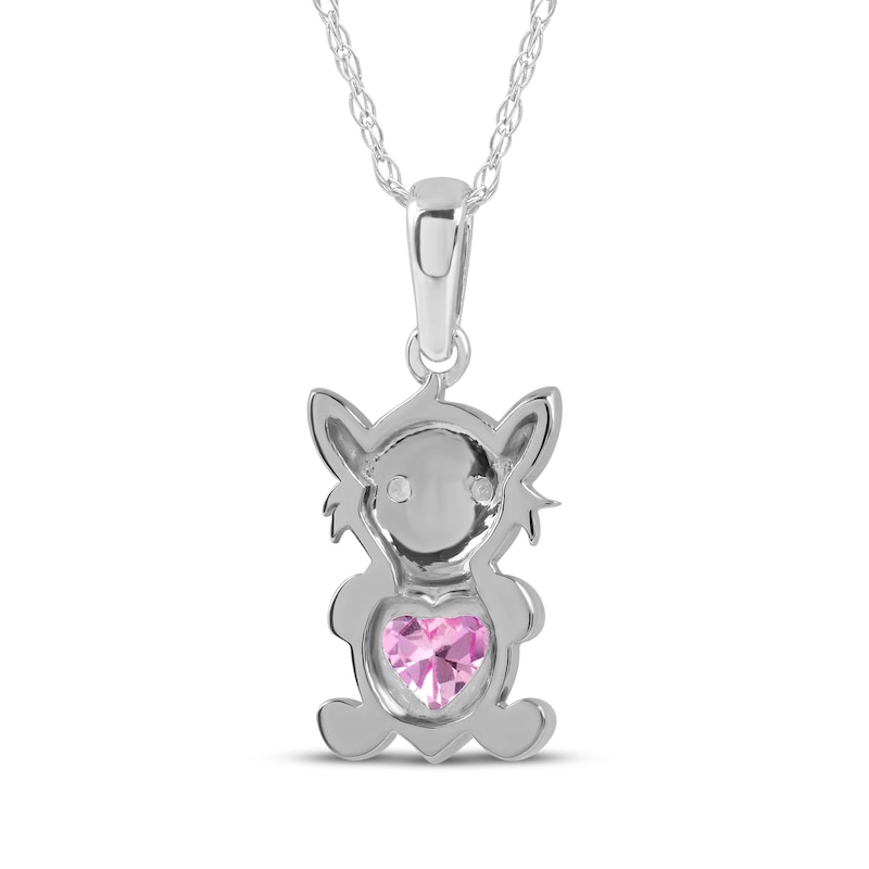 Main Image 3 of Heart-Shaped Pink Lab-Created Sapphire & White Lab-Created Sapphire Kitten Necklace Sterling Silver 18"