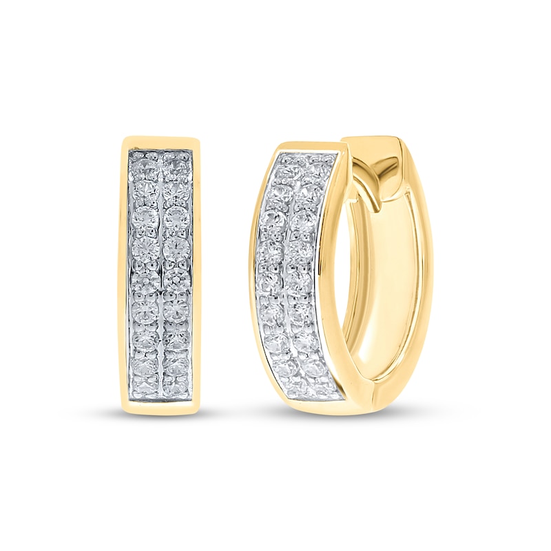 Main Image 1 of Men's Two-Row Diamond Huggie Hoop Earrings 1/3 ct tw 10K Yellow Gold