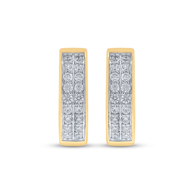 Main Image 2 of Men's Two-Row Diamond Huggie Hoop Earrings 1/3 ct tw 10K Yellow Gold