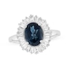 Thumbnail Image 1 of Oval-Cut London Blue Topaz & White Lab-Created Sapphire Halo Ring Sterling Silver
