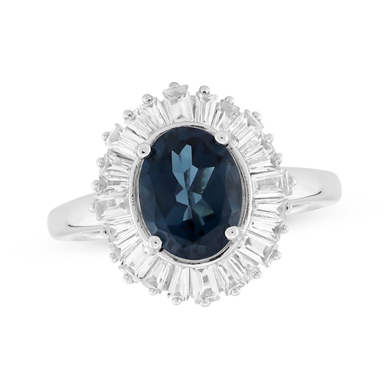 Oval-Cut London Blue Topaz & White Lab-Created Sapphire Halo Ring Sterling Silver