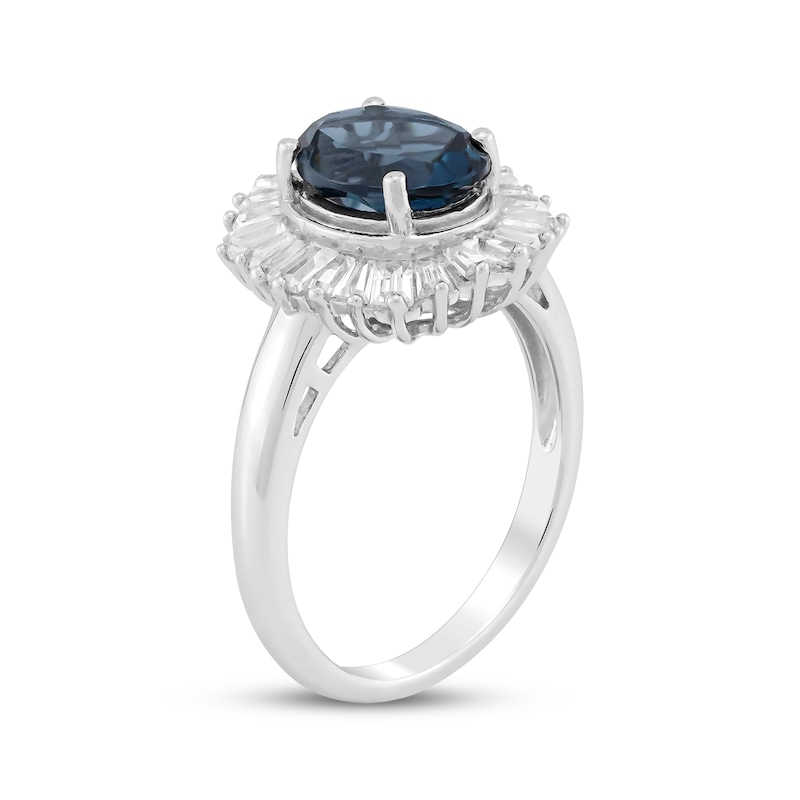 Main Image 2 of Oval-Cut London Blue Topaz & White Lab-Created Sapphire Halo Ring Sterling Silver