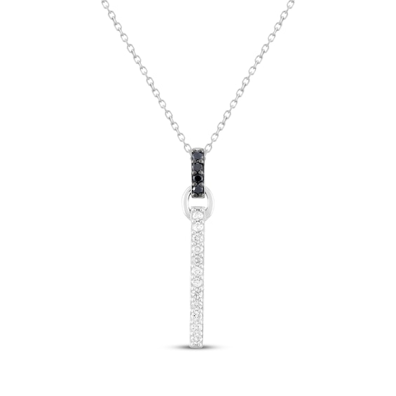 Black & White Diamond Vertical Bar Necklace 1/4 ct tw Sterling Silver 18"
