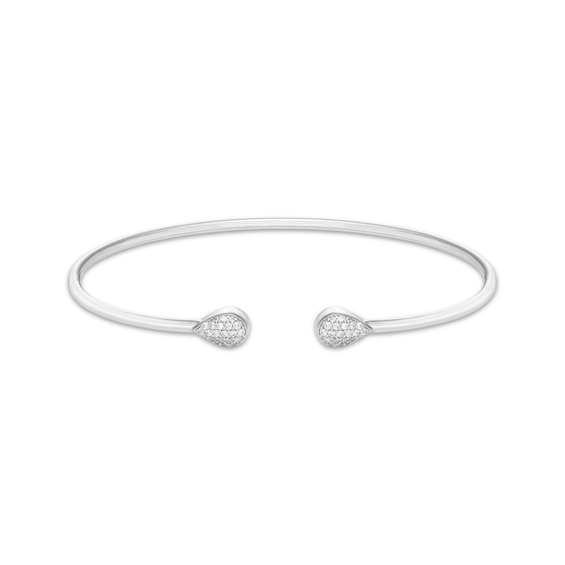 Multi-Diamond Pavé-Set Teardrop Flex Cuff Bangle Bracelet 1/4 ct tw Sterling Silver