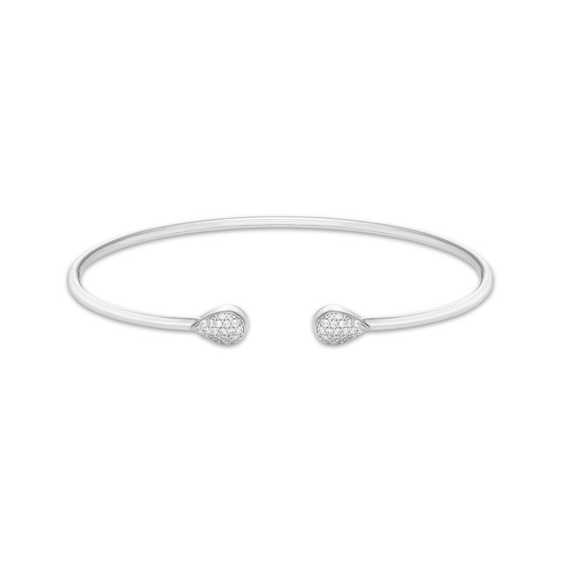 Main Image 1 of Multi-Diamond Pavé-Set Teardrop Flex Cuff Bangle Bracelet 1/4 ct tw Sterling Silver