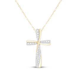 Diamond Twist Cross Necklace 1/4 ct tw 10K Yellow Gold 18"