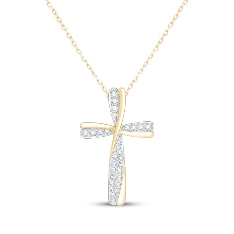Main Image 1 of Diamond Twist Cross Necklace 1/4 ct tw 10K Yellow Gold 18&quot;