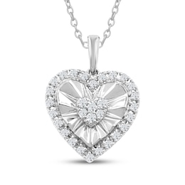 Multi-Diamond Heart-Shaped Halo Necklace 1/8 ct tw Sterling Silver 18"