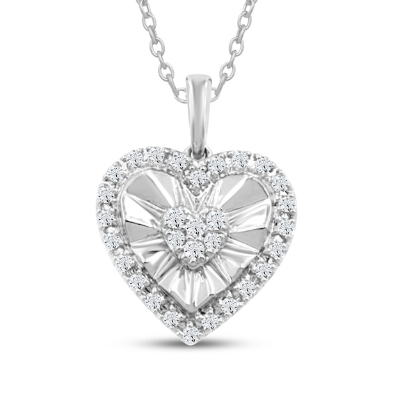 Multi-Diamond Heart-Shaped Halo Necklace 1/8 ct tw Sterling Silver 18"