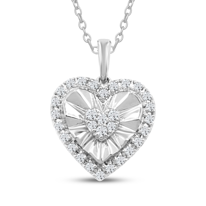 Main Image 1 of Multi-Diamond Heart-Shaped Halo Necklace 1/8 ct tw Sterling Silver 18&quot;