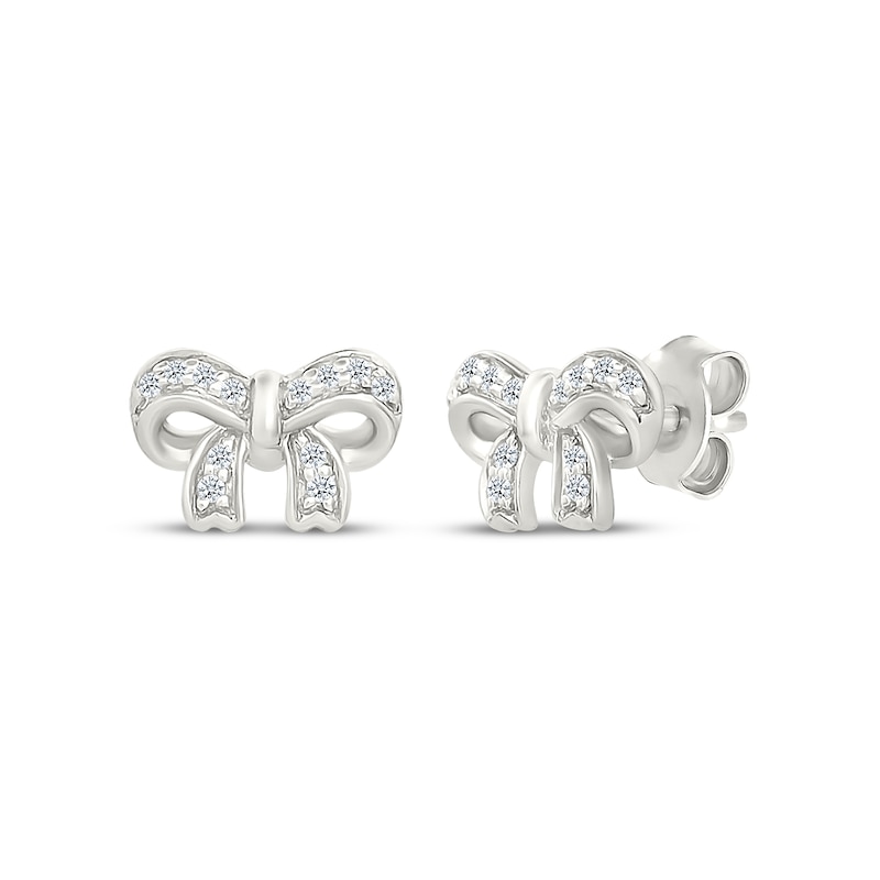 Main Image 1 of Diamond Mini Bow Stud Earrings 1/20 ct tw Sterling Silver