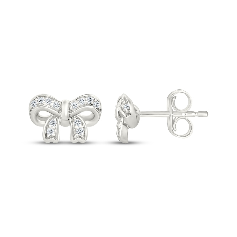 Main Image 3 of Diamond Mini Bow Stud Earrings 1/20 ct tw Sterling Silver